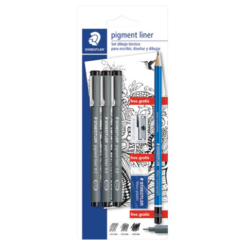 Set flomaster liner pigment pk3+olovka grafitna+šiljilo+gumica Design Journey Staedtler 308 SBK3P