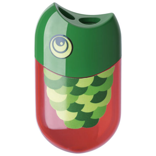 Šiljilo-gumica pvc s pvc kutijom 2rupe Riba/Papiga Faber-Castell 183525 crveno/zeleno