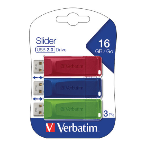 Memorija USB 3x16GB 2.0 Store'n'Go Slider Verbatim 49326 sortirano blister