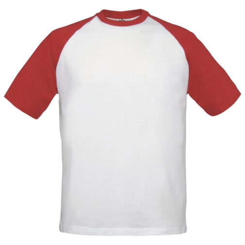 Majica kratki rukavi B&C Base-Ball bijela/crvena M