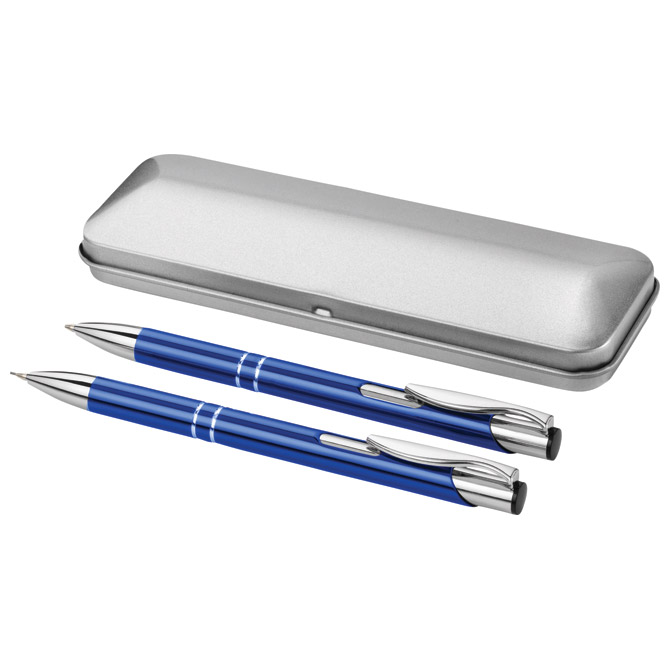 Garnitura olovka kemijska+olovka tehnička u metalnoj kutiji plava