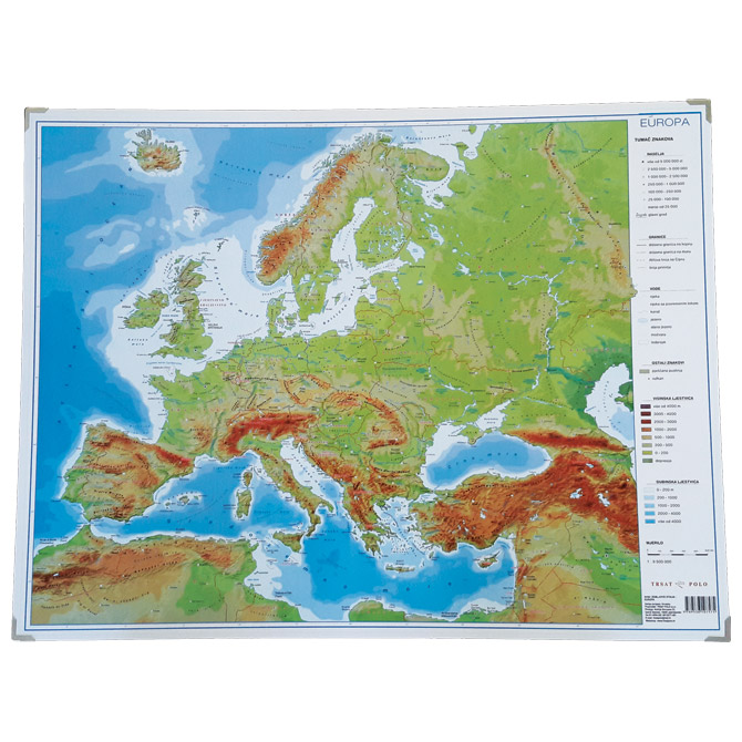 Mapa stolna Europe obostrana 64x49cm plastificirana Trsat 1873