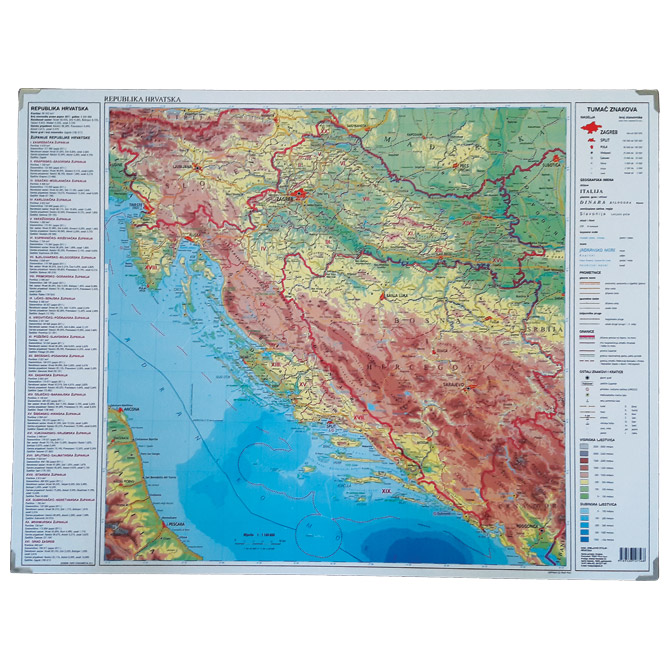 Mapa stolna Hrvatske obostrana 64x49cm plastificirana Trsat