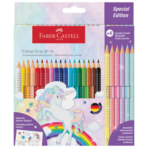 Boje drvene  18boja Grip 2001+6boja drvenih Sparkle pastel Unicorn Faber Castell 201543 blister